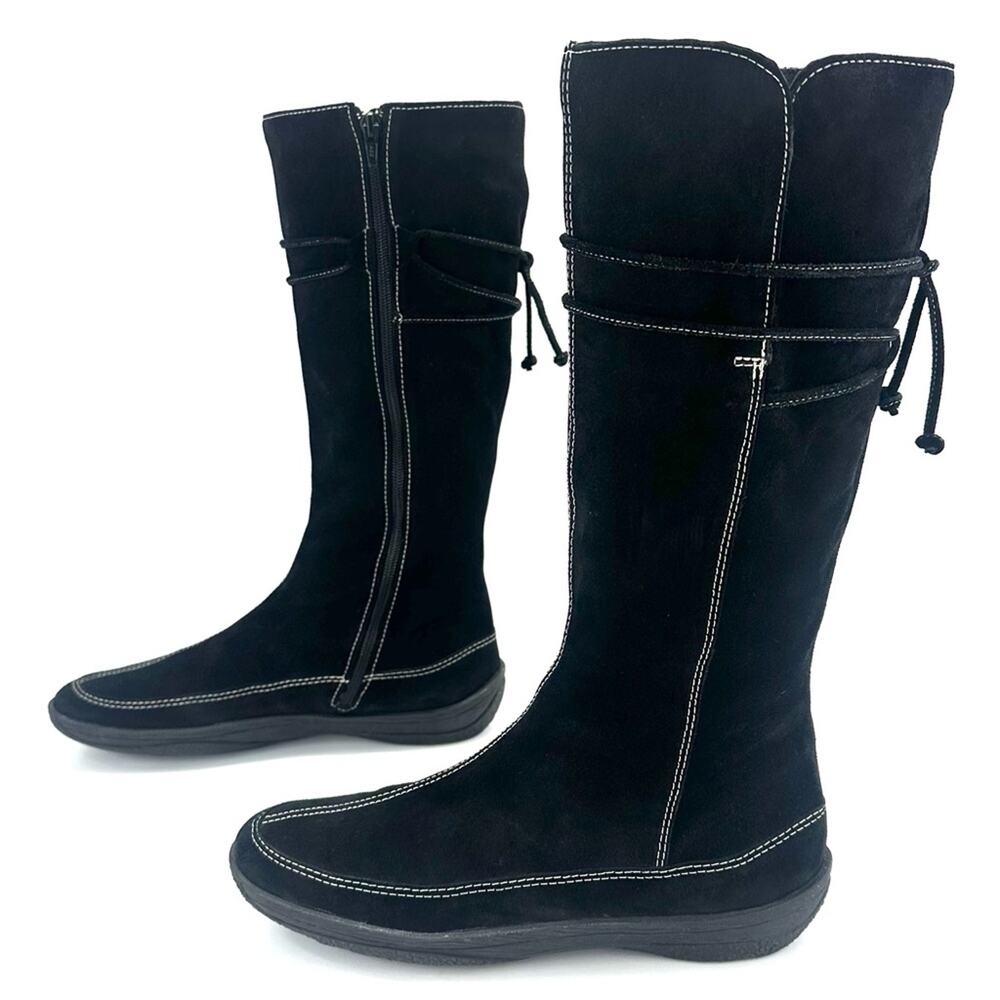 Minelli Black Suede Knee-High Boots with Contrast Stitching